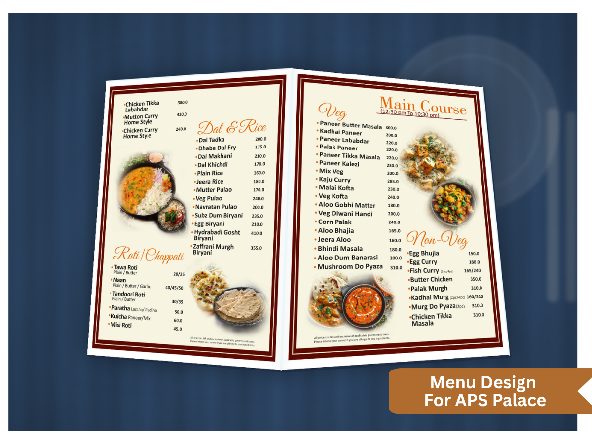 Menu Design For APS Palace